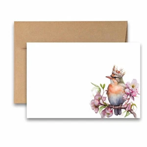 12 Flat Note cards with Envelopes, Cute Stationery Set - Crowned Bird - Bild 1 von 3