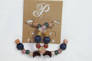 Plunder Earrings (new) MAGGIE - MULTI-COLORED BEADS ON GOLD HOOPS 2" (PE666) - Picture 1 of 2