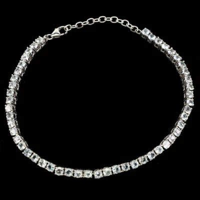 Valentine 925 Silver Bracelet Round Aquamarine Natural Gemstone Jewelry - Image 1 of 4