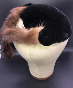 Norman Durand Black Velvet Mink Accents Fascinator Hat Vintage  - Picture 1 of 6