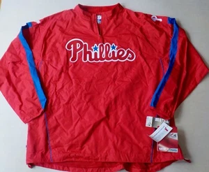 PHILADELPHIA PHILLIES MAJESTIC PULLOVER DUGOUT JACKET MENS XL MESH LINED NWT RED - Picture 1 of 2