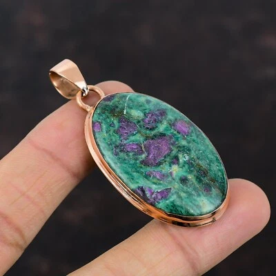 Colgante de compromiso de cumpleaños con bisel de cobre y piedra fucsita rubí venta Black Friday Foto 1 de 4