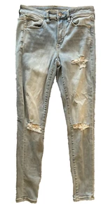 Jeans American Eagle Jegging donna 6R Hi Rise effetto invecchiato lavaggio leggero maglia morbida - Foto 1 di 12