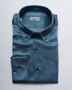 Zilli $1,950 NWT Blue Gray Geometric Print 100% Silk Sport Shirt 40 15.75 US - Picture 1 of 4