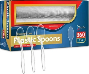 360 Count Clear Plastic Spoons Heavy Duty, Premium Disposable Spoons,  - Picture 1 of 5