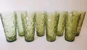 VTG Imperial Glass Green Thumbprint 6.5" Iced Tea Tumbler Set 8 - Picture 1 of 15