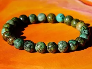Pulsera hecha a mano con cuentas de piedras preciosas de 8 mm para hombre/dama - turquesa africana natural. - Imagen 1 de 3