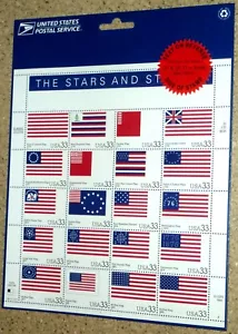 USPS 2000 Bogen mit 20 "Stars & Stripes" 33¢ Briefmarken USA Scott 3403 postfrisch - Bild 1 von 3