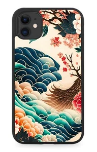 Traditional Oriental Nature Painting Rubber Phone Case Asian Japanese Wave AC94 - Picture 1 of 2