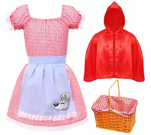 GIRLS LITTLE RED RIDING HOOD COSTUME WITH BASKET SCHOOL BOOK WEEK FANCY DRESS - Picture 1 of 10