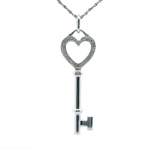 Original Tiffany & Co 1,5" 18k Weißgold & 1/7cttw Diamant Herz Schlüssel Anhänger - Bild 1 von 12