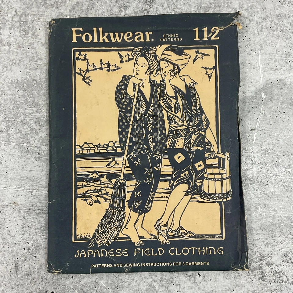 Ropa folclórica de colección 1977 patrones étnicos 112 ropa de campo japonesa Hippari sin cortar Foto 1 de 2