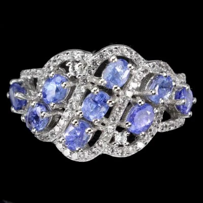 Anillo de plata de ley 925 ovalado tanzanita piedras preciosas naturales joyería Foto 1 de 4