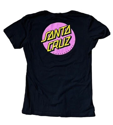 Camiseta preta icônica Santa Cruz Skateboards rosa/amarela. Médio feminino - Imagem 1 de 4