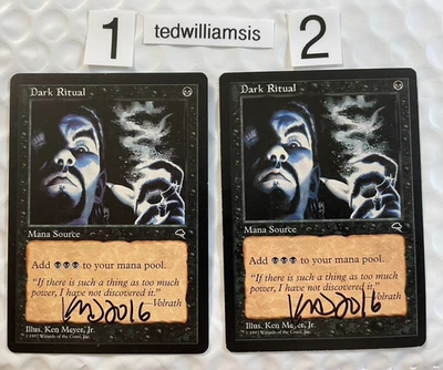 2x Dark Ritual MtG Tempest Signed Autographed Ken Meyer Jr LP Lightly Played - Image 1 of 2