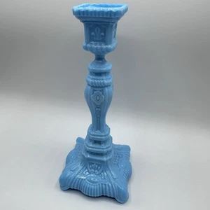 Kerzenständer Glas ähnlich Portieux Vallerysthal Glaskunst Opalglas Blau Antik - Bild 1 von 14