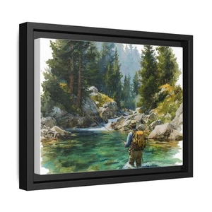 Alaska Wilderness Fly Fishing Scene Framed Canvas Art, Fishing Decor Wall Art  - Picture 1 of 37