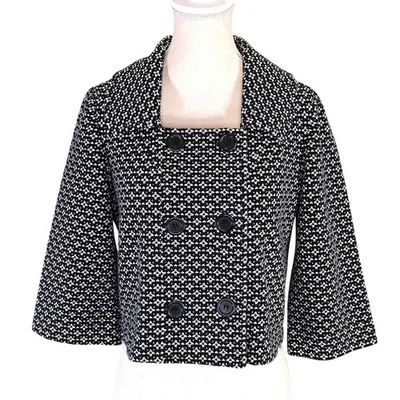Chaqueta WHBM Mujer 4 Negro Blanco Estampado Corto Elastizado Tejido Blazer Doble Pecho Foto 1 de 4