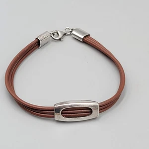 Pulsera de cuero de plata de ley 7,25" - Imagen 1 de 6
