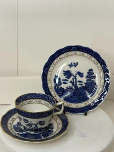 Royal Doulton Real Old Willow trio tazza piattino piatto da tè blu oro bianco A8025 - Foto 1 di 10