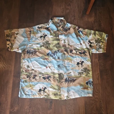 Camisa Hawaiana Kahala Del Mar Carrera de Caballos Donde el Surf Meets the Turf Talla XL Foto 1 de 4