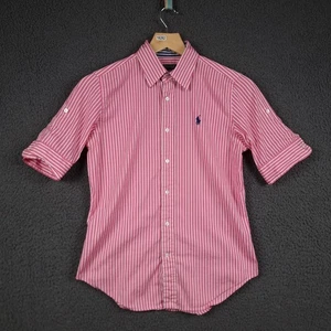 POLO RALPH LAUREN Shirt Womens US 2 UK 6 Pink Striped Button Up Cotton Golf - Picture 1 of 11