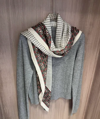 Полосатый кружевной принт 70% кашемир 30% шелк бандана надежном платок 43'' шаль шарф  - Изображение 1 из 4