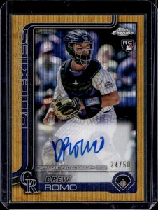 2025 Topps Chrome Drew Romo Rookie Auto RC Gold Wave Refractor #24/50 Rockies - Picture 1 of 2