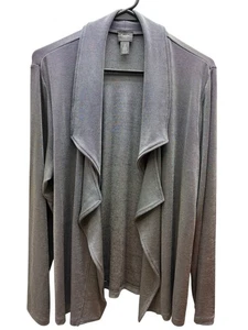 Chico's Travelers Slinky Open Gray Jacket with Draped Ruffle Waterfall Size 2 - Picture 1 of 5