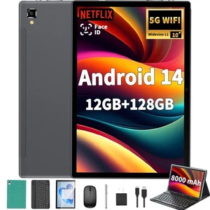 Android 14 Tablet with Keyboard - 10 inch Tablet, 12GB RAM, 128GB ROM (1TB Ex... - Picture 1 of 7