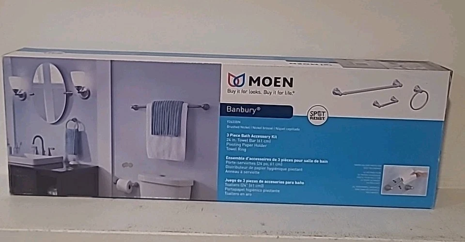MOEN Banbury Y2633BN 3-Piece Bath Hardware Kit 24" Brushed Nickel 