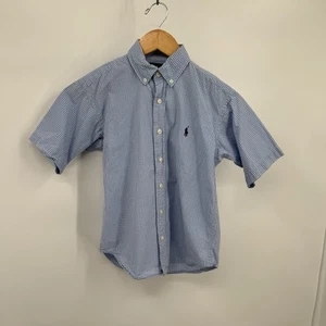 Ralph Lauren Boys Small Button-Down Short Sleeve Shirt Blue Gingham Check - Picture 1 of 11
