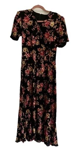 Vtg Scott McClintock Dress 10 Dreamy Fairy Goth Floral Black Pink Dark Crinkly * - Picture 1 of 16