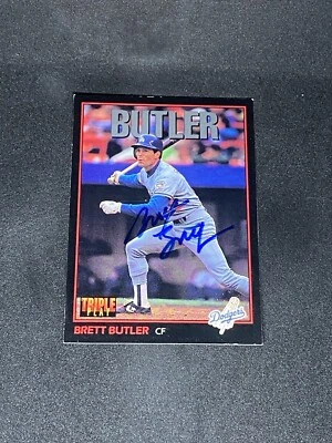 Brett Butler 1993 Triple Play #136 Los Angeles Dodgers Autographed Signed Card - Image 1 of 3
