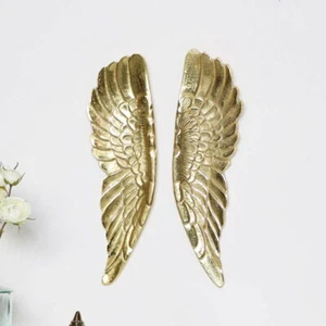 Pair of gold angel wings wall art display metallic painted metal ornament gift - Picture 1 of 4
