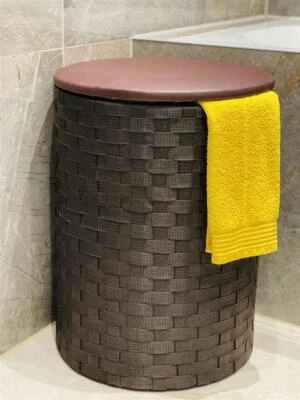 Wäschtonne Wäschekorb Wäschesammler mit Deckel, Nylon, braun, 41x56 cm - Bild 1 von 3