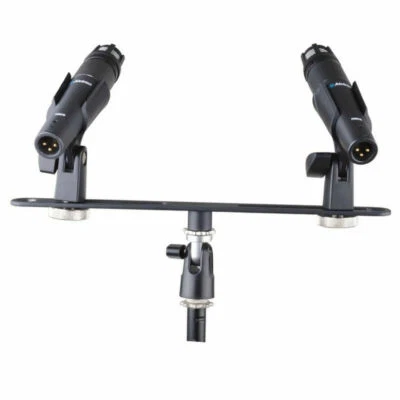 Dual Microphone Stand Studio Recording 2 Mic Clip Holder Desktop Table Mount New - Image 1 of 4