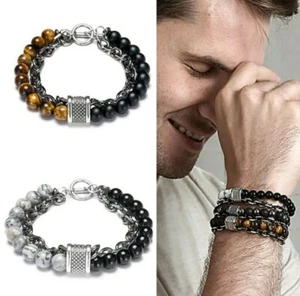 Pulseras naturales relajadas de piedra curativa cuentas para hombres duraderas cadena de acero inoxidable - Imagen 1 de 23