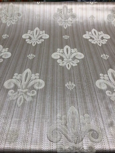 Fleur De Li Oatmeal Stripe Damask Jacquard Drapery Upholstery Fabric By the yard - Picture 1 of 5