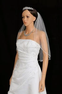 1T White Bridal Elbow Length Rattail Edge Wedding Veil - Picture 1 of 5