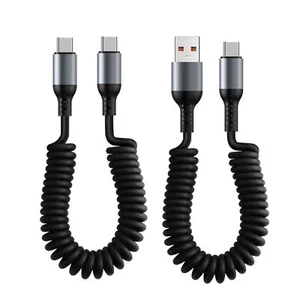 Coiled USB-C Fast Charger Cable Spiral Type-C For Quick Charging & Data Transfer - Picture 1 of 14