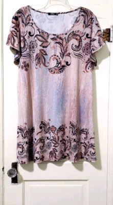 NOVO Vestido Túnica Lily Firmiana BOHO STRETCHY Curto Slv Swing PLUS 2XL Marrom Bege - Imagem 1 de 4