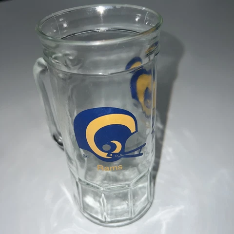 VINTAGE GLASS FISHER NUTS JAR BEER MUG STEIN NFL ST. LOUIS Los Angeles RAMS Cover