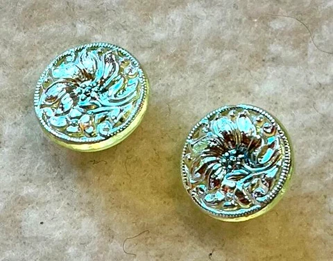 Pair Stunning Czech Aurora Glass Buttons - Flowers Cover