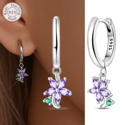 Pendientes Huggie Aro Flor Plata Esterlina 925 KUNSIR Para Mujer Joyería Regalos Foto 1 de 4