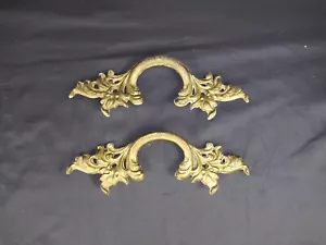 2 Vintage Brass French Provincial Drawer Pulls 7.75" W Hollywood Regency - Picture 1 of 9