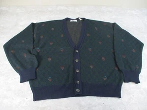 Vintage Collectif Cardigan Mens Large Blue Sweater Medallion Wool Blend Grandpa - Picture 1 of 13