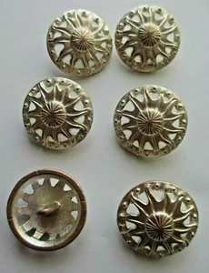 15/16" White Washed Copper Pierced FLOWER Design Metal Shank Back Buttons (6) - Picture 1 of 5