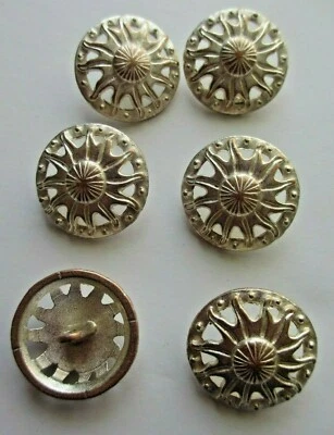 15/16"   White Washed Copper Pierced FLOWER Design Metal Shank Back  Buttons (6) - Image 1 of 4