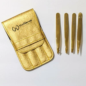 Xcellence 4 Stück Professionelle Augenbrauen Eingewachsene Haarentfernung Pinzette Set mit Etui - Bild 1 von 8